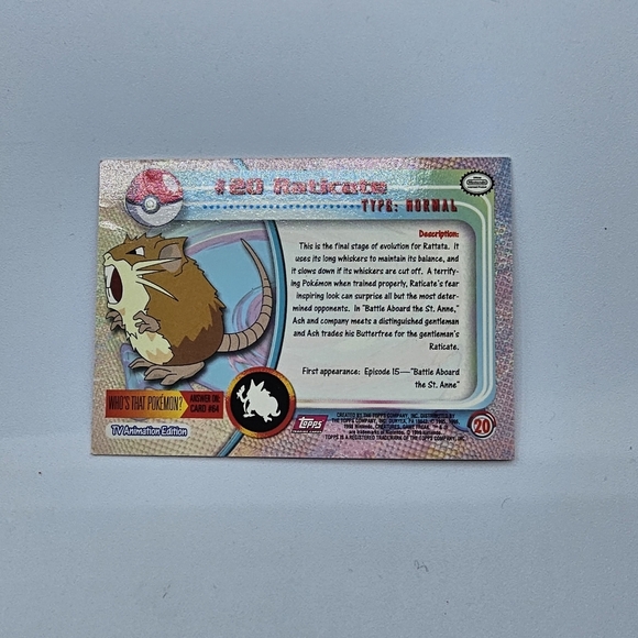 Pokemon 1999 TOPPS Raticate #20 Pink Logo TV Animation Edition Card - Picture 4 of 4